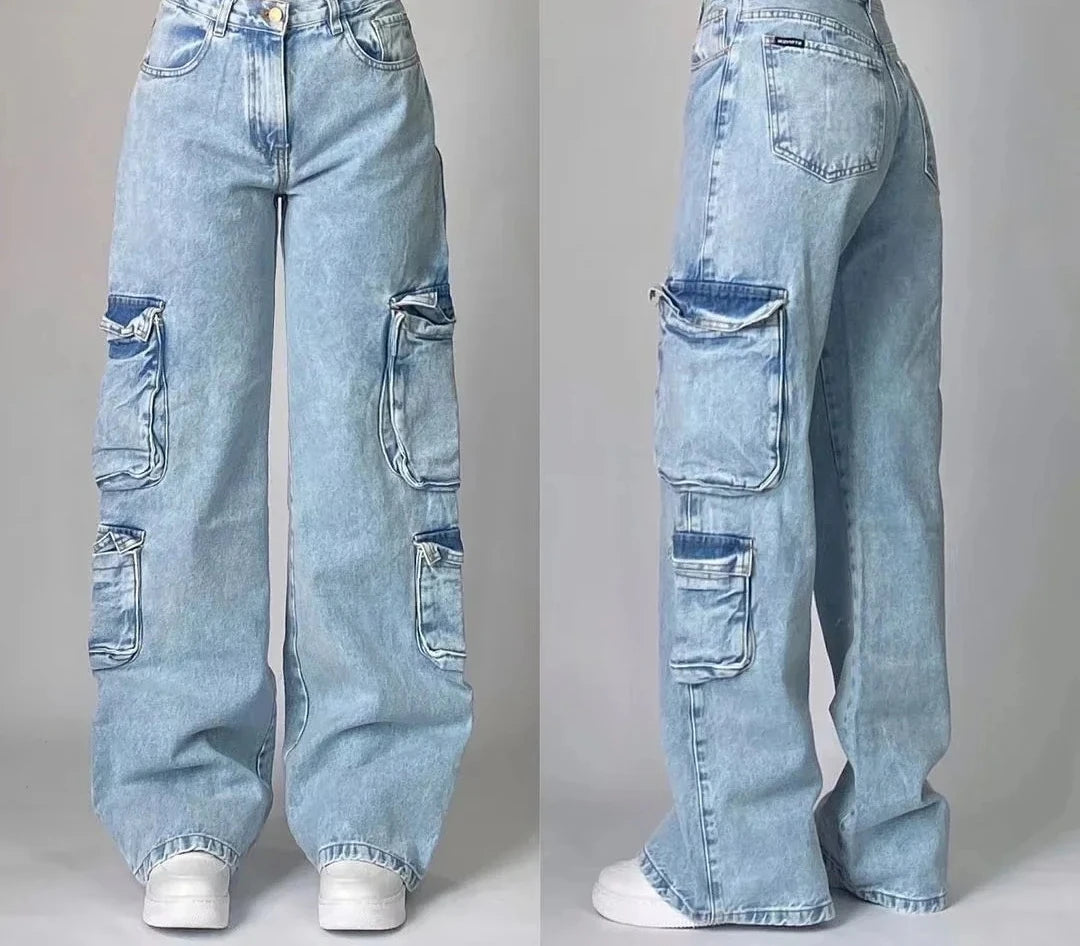 American Fashion Hip Hop Joker Oversized Jeans Women Street Y2K New Clearance Spot Hot Mopping Wide-leg Pants Unisex Loose Jeans
