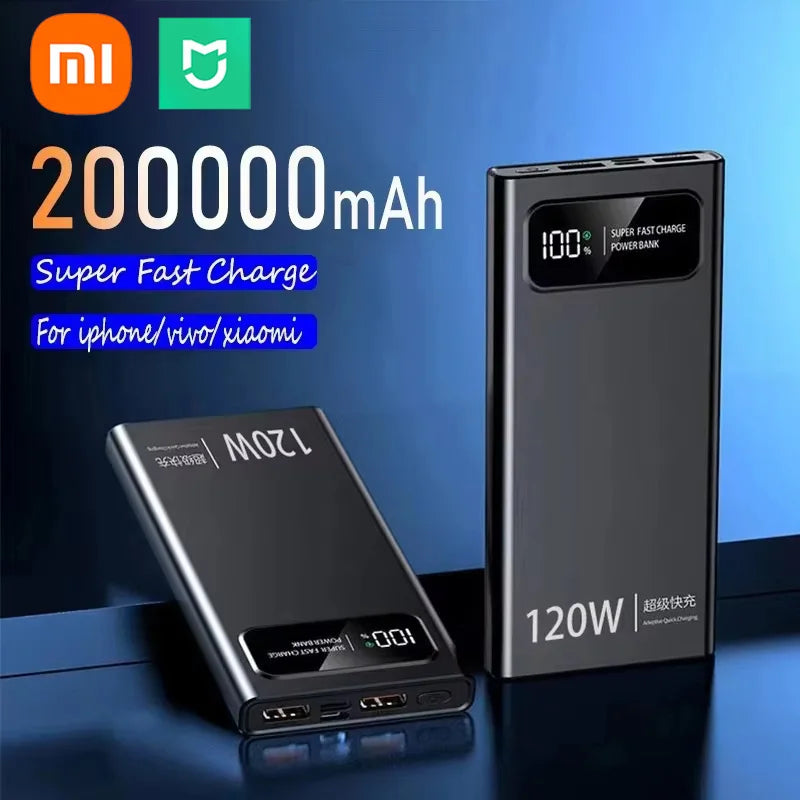 Xiaomi MIJIA 200000mAh Large Capacity Power Bank 120W Fast Charging Portable Digital Display Powerbank For iPhone Samsung Huawei