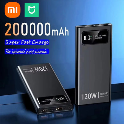 Xiaomi MIJIA 200000mAh Large Capacity Power Bank 120W Fast Charging Portable Digital Display Powerbank For iPhone Samsung Huawei
