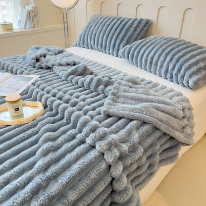 Einfarbige verdickte, breit gestreifte multifunktionale Decke, verwendbar als Bettlaken, Tagesdecke, Nickerchen-Decke, Haustierdecke