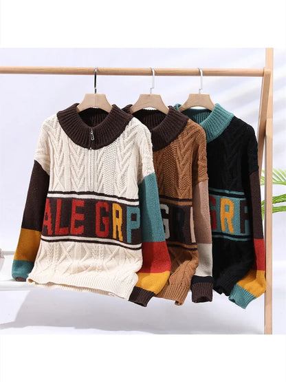 Herbst/Winter Modetrend Retro Sport Dicker Warmer Strickpullover Herren Locker Bequem Große Größe Hochwertiger Pullover