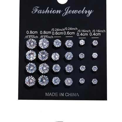 12 Pairs Set Stainless Steel Stud Earrings with Gemstone Buds Round Earrings Unisex