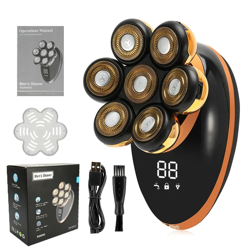 Men's 7D Floating Electric Shaver — Wet/Dry, Rechargeable, LCD Display