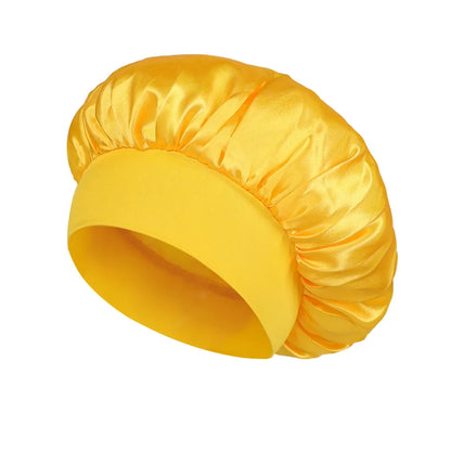 Damen Satin Haube Schlafhaube Haarpflege Seidenhaube Einfarbige breitkrempige Schlafhaube mit elastischem weichen Band
