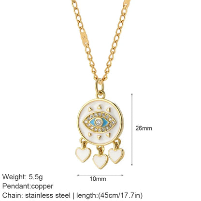 Heart Evil Blue Eye Sun Necklace for Women Cute Dog Bee Elephant Gold Color Pendant Woman's Collars Long Stainless Steel Chains