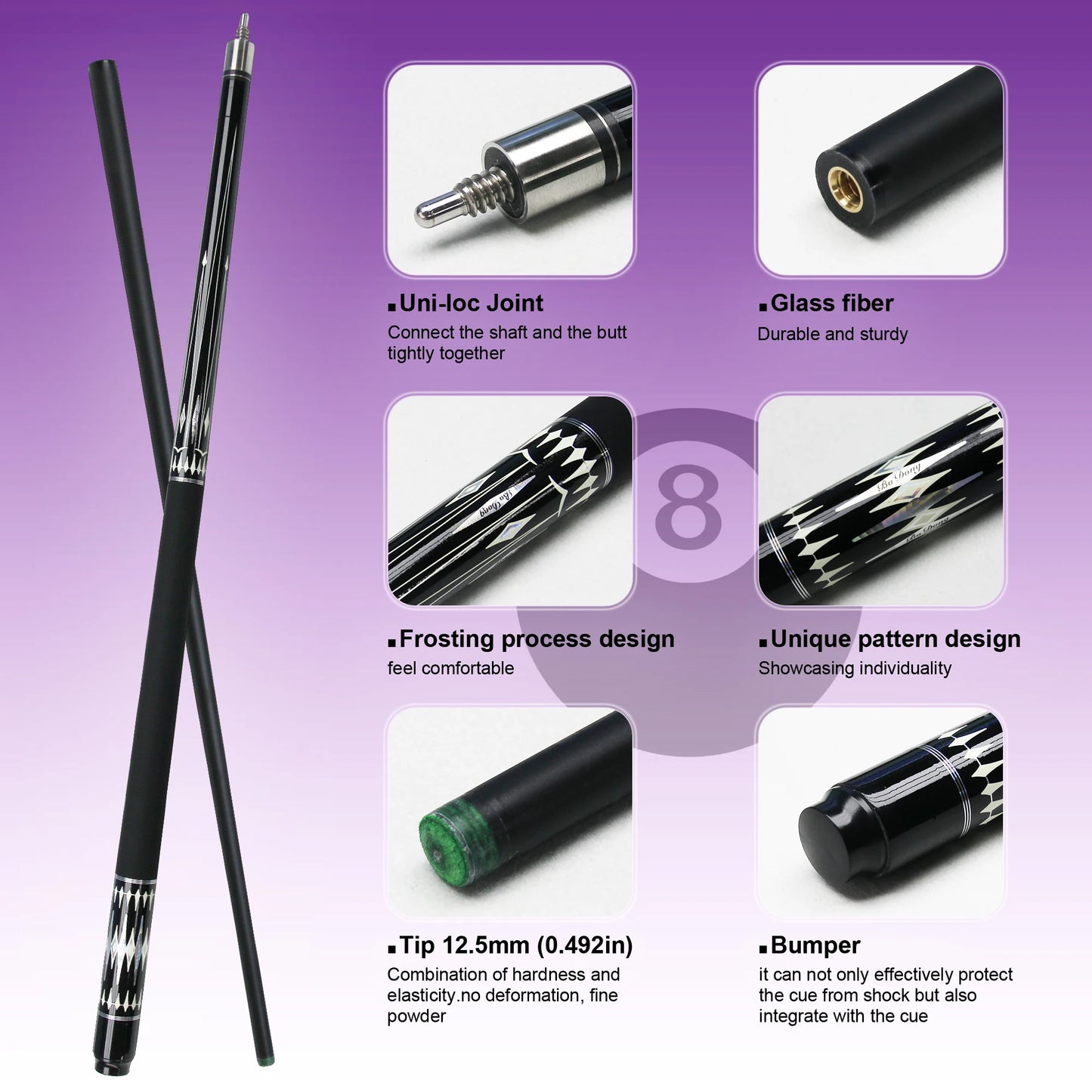 Professional pool cues Carbon Fiber Shaft 12.5mm Tip Uni-Loc Joint for Snooker 3 Cushion Carom Billiards 2-Piece Tacos de Billar