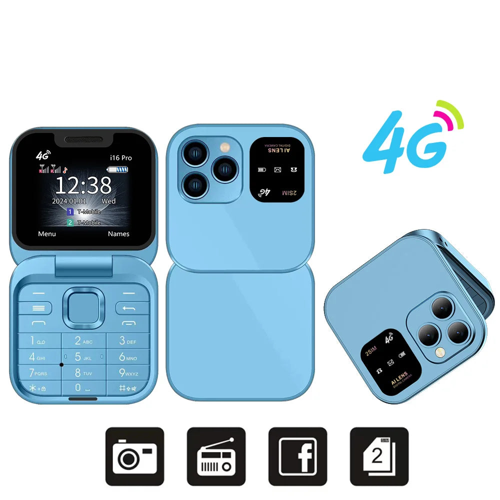 Mini Flip Phone 4G LTE – SERVO i16 Pro Dual SIM