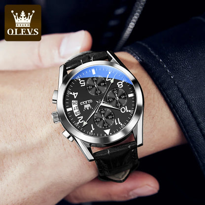 OLEVS Quartz Watch for Men Original Leather Strap Date