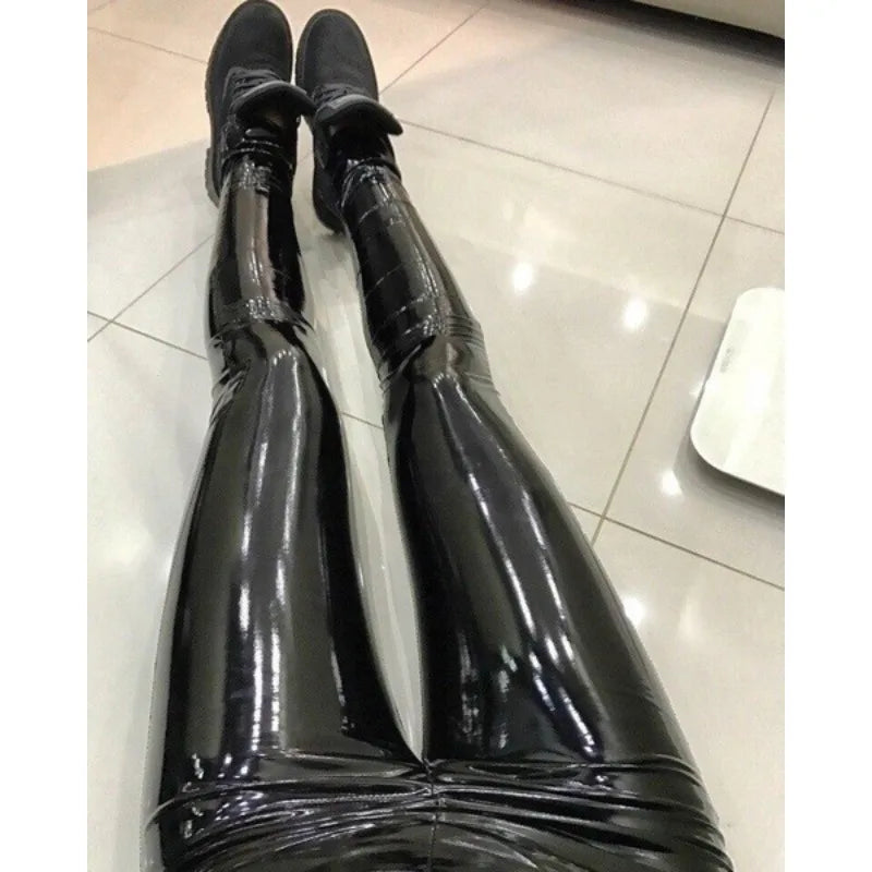 New Bright PU Hosen Damen Schwarz Slim Lederhose Sexy Hüftstraffende Yoga Fitness Leggings Laufhose Casual Fashion PU Hosen