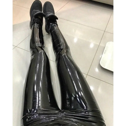 New Bright PU Hosen Damen Schwarz Slim Lederhose Sexy Hüftstraffende Yoga Fitness Leggings Laufhose Casual Fashion PU Hosen