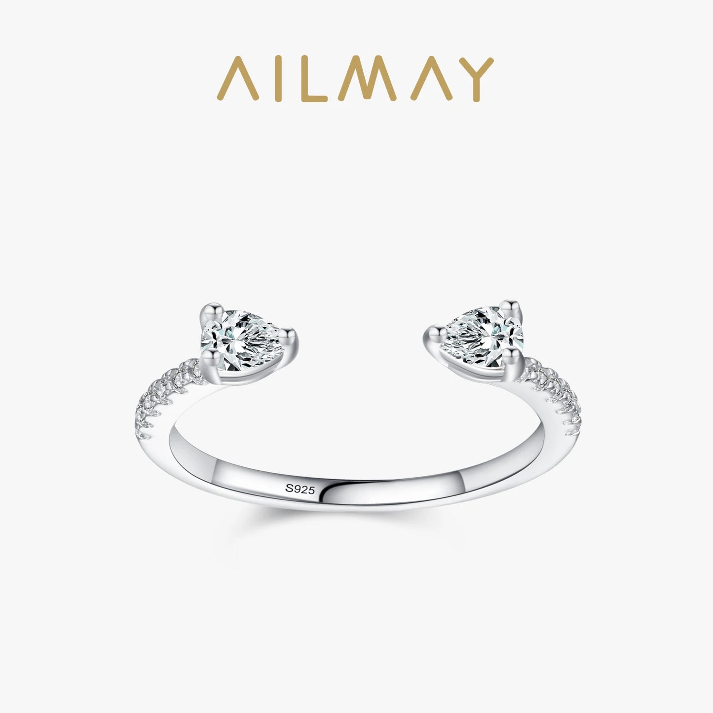 Ailmay Solide 925 Sterling Silber Wassertropfen Form Funkelnder Zirkonia Verstellbarer Fingerring für Frauen Mädchen Geburtstagsfeier Schmuck Geschenk
