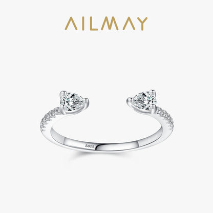 Ailmay Solide 925 Sterling Silber Wassertropfen Form Funkelnder Zirkonia Verstellbarer Fingerring für Frauen Mädchen Geburtstagsfeier Schmuck Geschenk