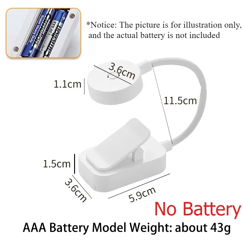 Mini Clip Book Lamp LED Table Lamp Eye Protection 3 Colors Battery Powered USB Night Light Portable Bedside Student Reading Lamp