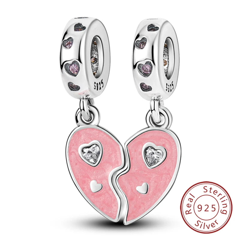 Charm 925 Sterling Silver Pink Pendant Charm Fit Original Charm Bracelet Necklace Beads DIY Jewerlry Accessories