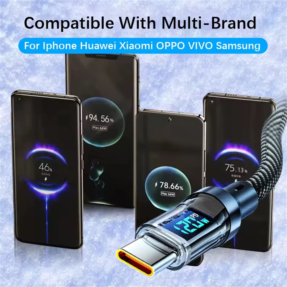 NNBILI 120W USB C und USB A Ladekabel mit LED-Display, USB C=C-C, USB A=A-C, Xiaomi iPhone, Samsung nicht kompatibel
