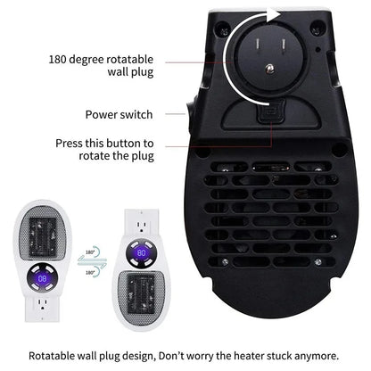 Portable Electric Heater Mini Radiator Plug in Wall with Remote Control Fast Heating Hand Warmer for Room Office Desk Use