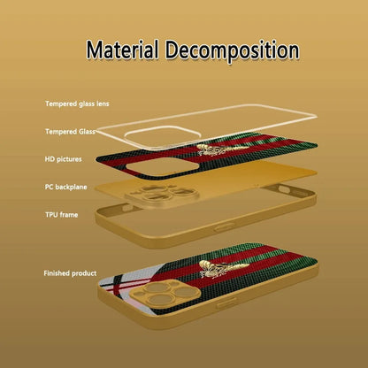 Diagram showing the material decomposition of a phone case with labeled components on a beige background.