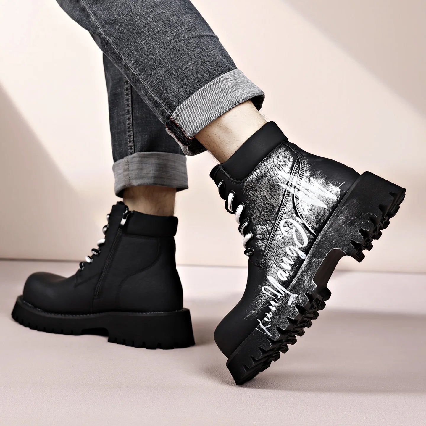 Men's High-Top Graffiti Tooling Boots | Thick Sole