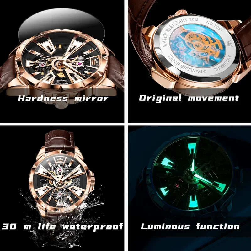 OLEVS Automatische Skelett-Herrenuhr — Wasserdicht & Leuchtend