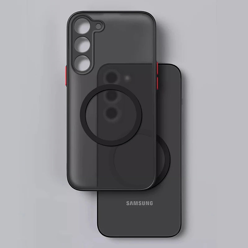 Black phone case with pop socket on a gray background