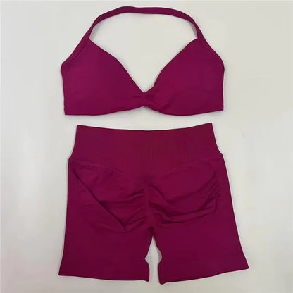 2Pcs Impacts Gym Set Tank Tops High Waist Scrunch Seamless Shorts Gym Suit Fitness Clothes Activewear Workout
