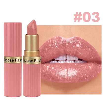 Glitzernder perlfarbener rosafarbener Samtlippenstift, wasserdicht, metallic, langanhaltend, matt, schimmernd, Diamant-Lippenstift, Damen Make-up Kosmetik