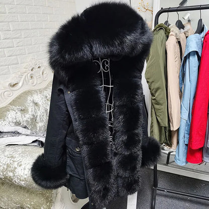 2024 Maomaokong Winter Jacket Women Big Natural Real Fox Raccoon Fur Collar Coat Female Clothing Removable Inner Lining Parkas