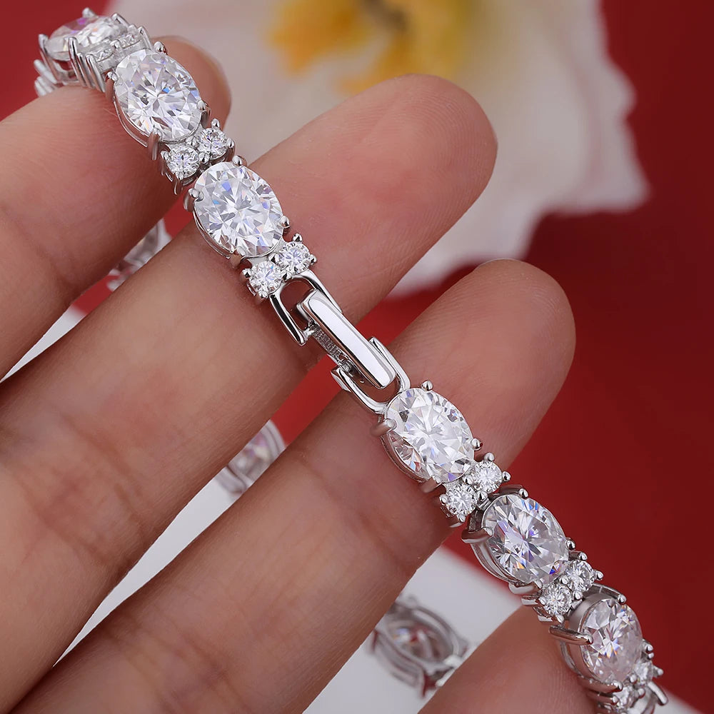 BXINY Oval&Round Alternating Moissanite Tennis Bracelet S925 Silver for Women Men HipHop Diamond HandChain Fine Jewelry Gift GRA