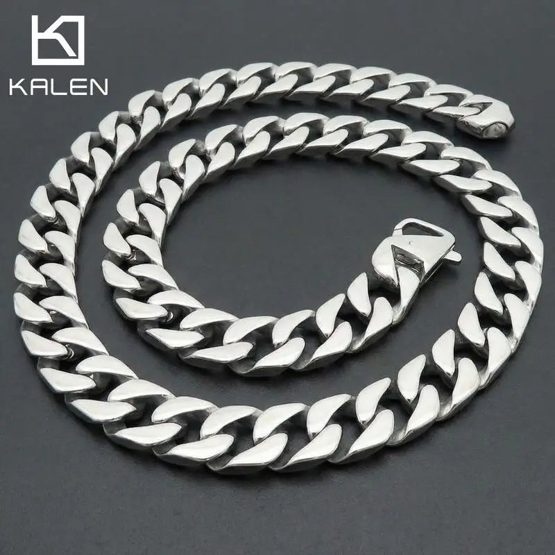 15mm Simple Stainless Steel Necklace Cuban Chain Women's Collar Necklace Fashion Jewelry
