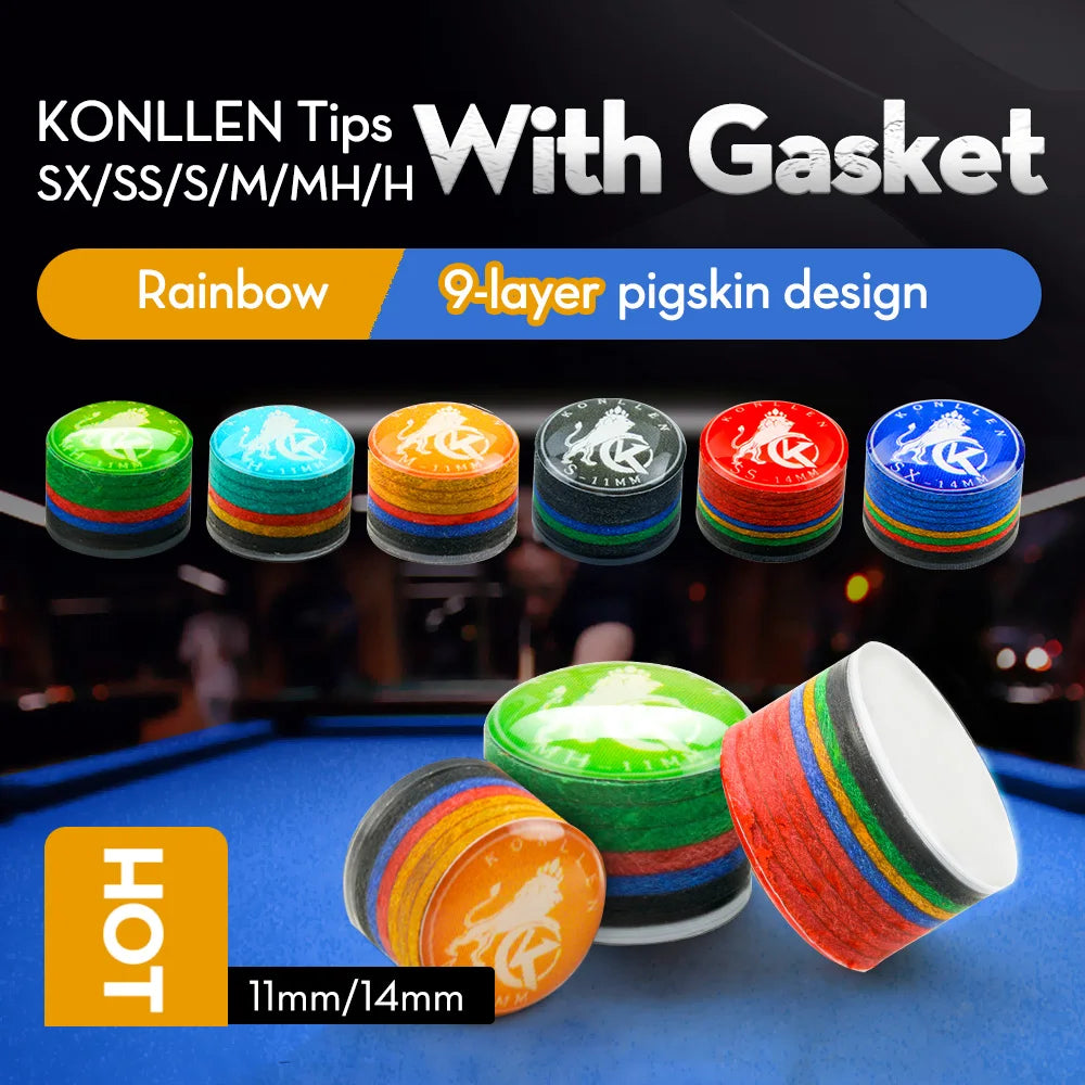 KONLLEN Cue Tips Rainbow Tips 11/14mm Multilayer Cuetips Snooker Hardness S/SS/SX/M/MH/H Pig Skin CRICAL Cue Tip Accessories