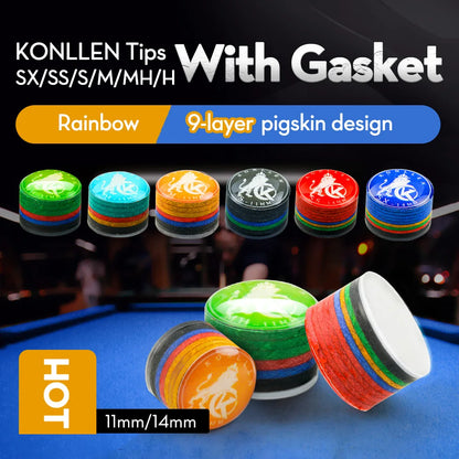 KONLLEN Cue Tips Rainbow Tips 11/14mm Multilayer Cuetips Snooker Hardness S/SS/SX/M/MH/H Pig Skin CRICAL Cue Tip Accessories