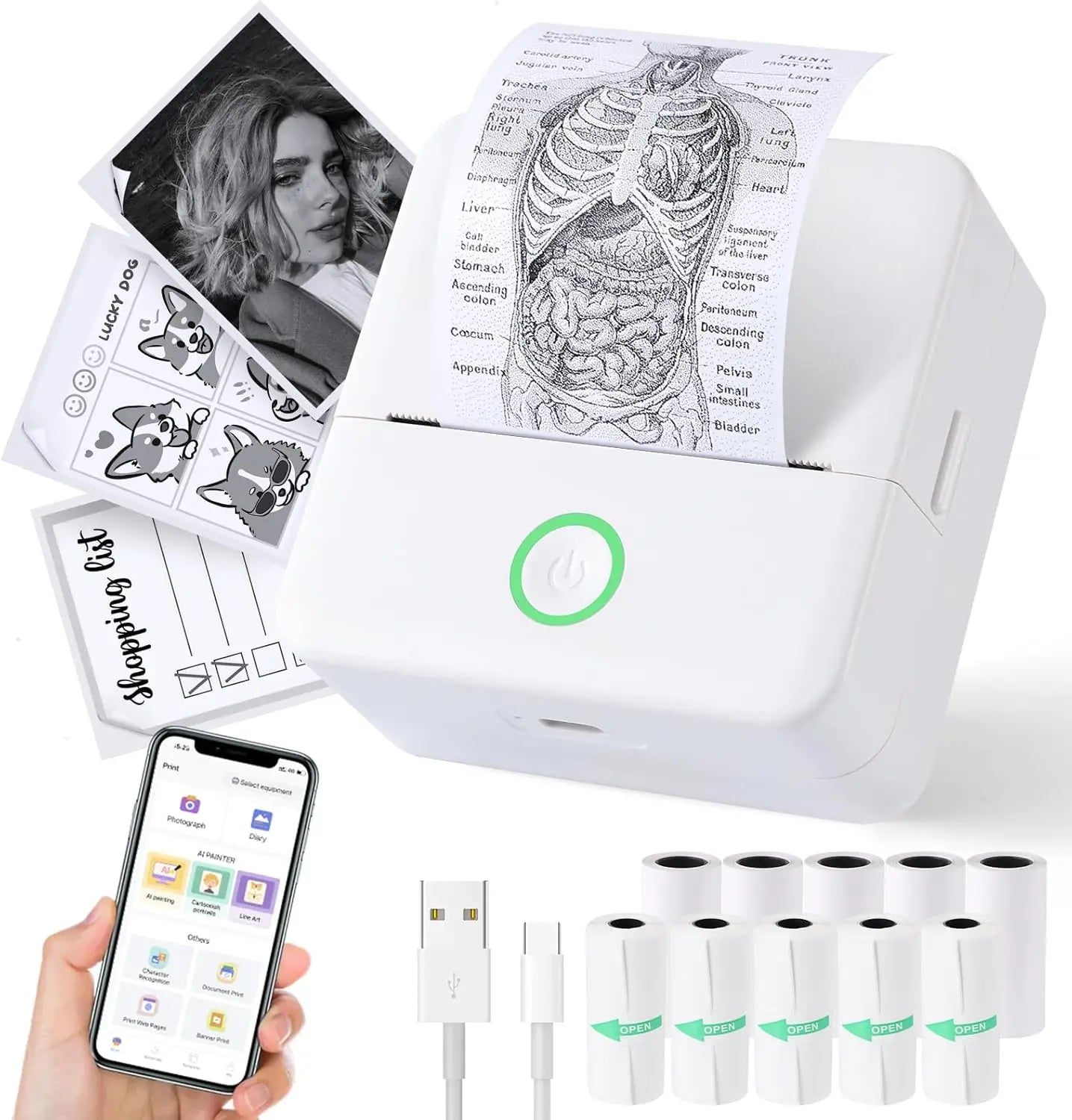 Thermo-Minidrucker, tragbarer tintenloser Etikettendrucker, Bluetooth-fähiger kleiner Taschendrucker für Kinder zum Selbermachen von 57-mm-Fotodrucken