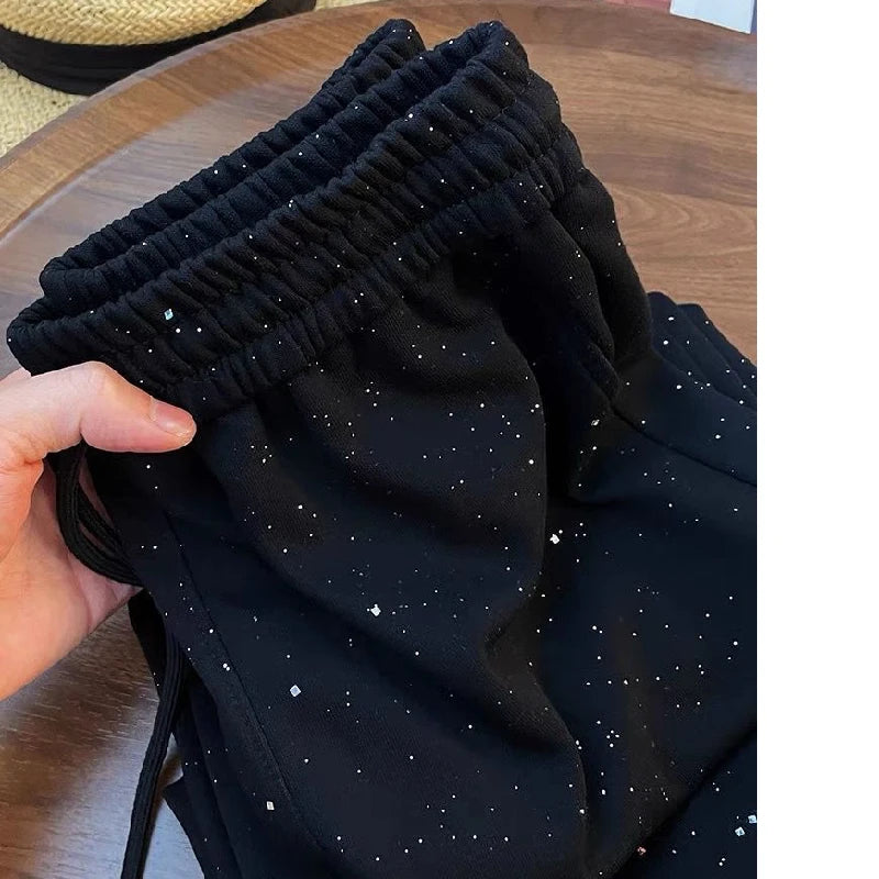 Shiny Ice Silk Wide Leg Pants Women Summer New High Waist Straight Casual Sports Long Trousers Children's Matching Pants