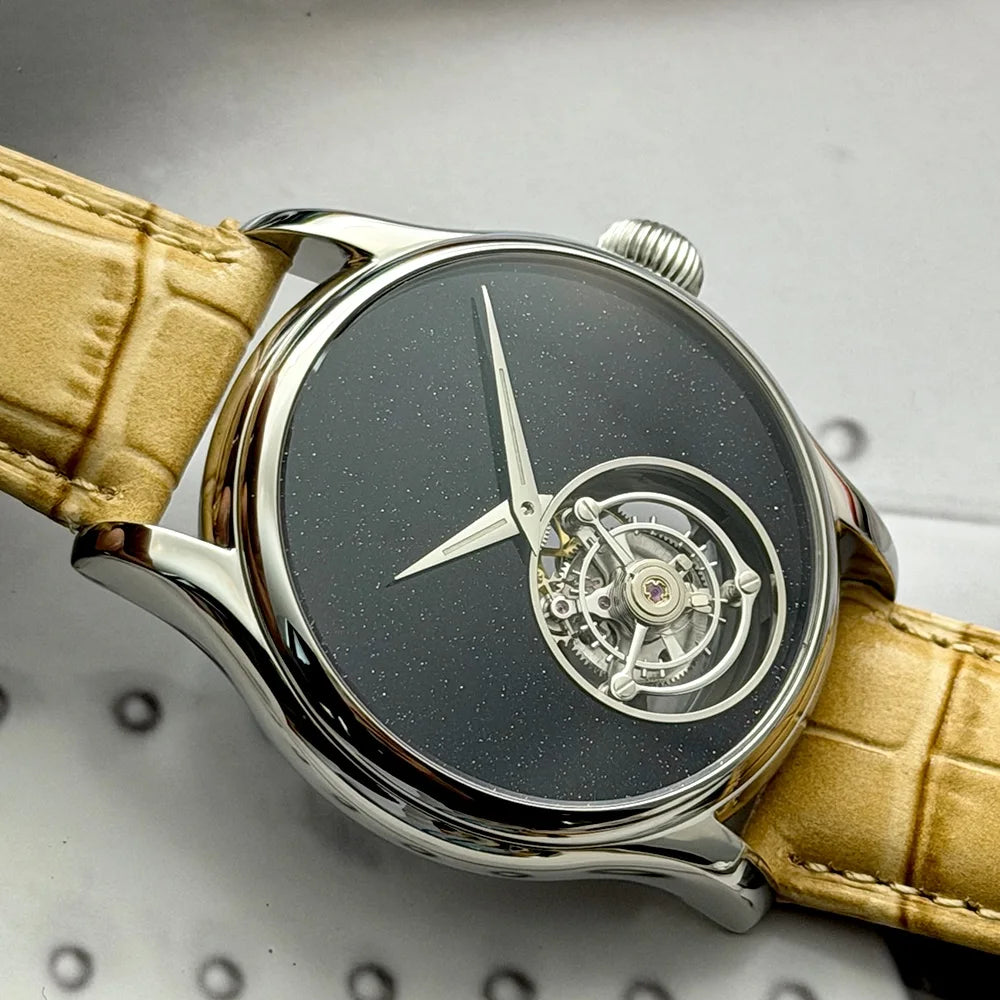 100% Tourbillon Watch Natural Stone Dial Malachite Sapphire Mechanical Wrist Watches