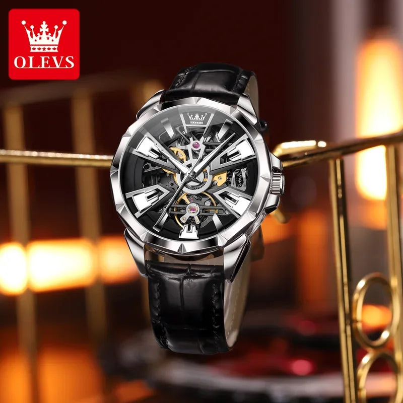 OLEVS Automatische Skelett-Herrenuhr — Wasserdicht & Leuchtend