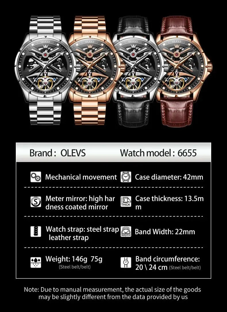 OLEVS Automatische Herrenuhr Top Marke Hohl Skelett Original Mechanische Armbanduhr Wasserdicht Leuchtend Business-Uhren