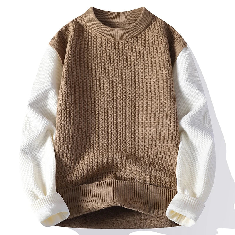 Sweater Men Autumn Winter Casual O-Neck Fashion Patchwork Long Sleeve Knitted Pullovers Mens Youthful Vitality Knit Sweaters
