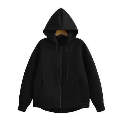 Winter Women's Zipper Hoodie High Street Unisex style Double Pockets Oversize Loose Sweatshirts Outerwear Top