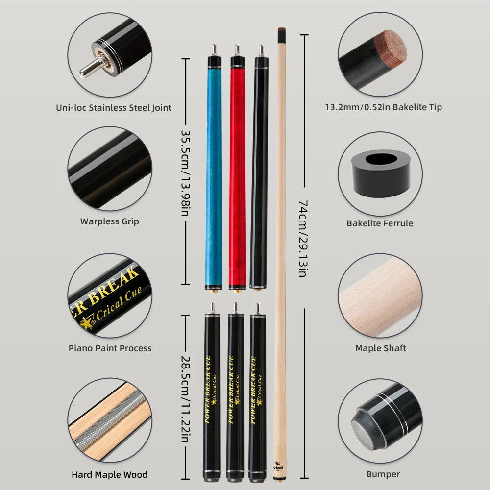 Crical Break Jump Cue with Uniloc Joint Professional Maple Shaft for Punch Jump cue Billiard pool Cue Stick