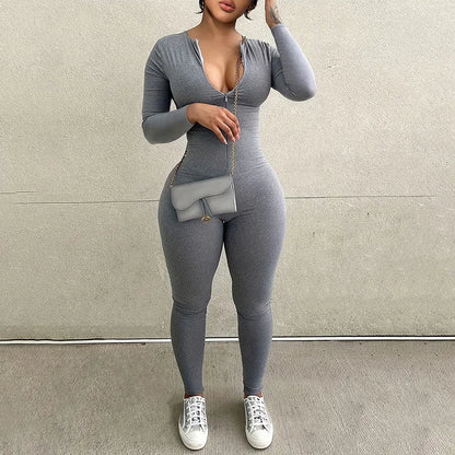 Bodycon Zipper Long Sleeve Romper | Streetwear Yoga Fitness Overall