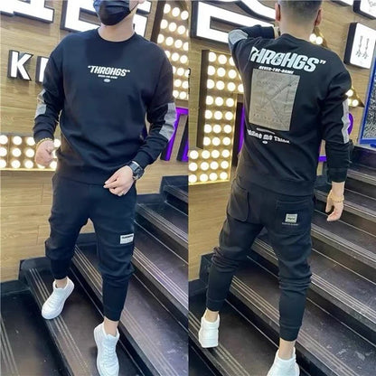 Herbst Herren Sweatshirt Pullover Buchstaben-Druck Rundhals Slim Fit Verdicken Hoodie Langarm Freizeit Sweatshirt Herren Oberteile