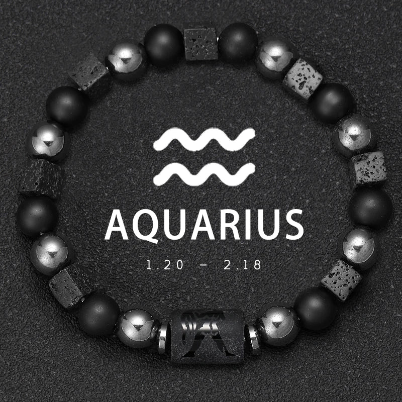 12 Zodiac Bracelets Natural Stone Cancer Virgo Leo Libra Bracelet Couples Friendship Gifts Bracelets Jewelry pulsera hombre
