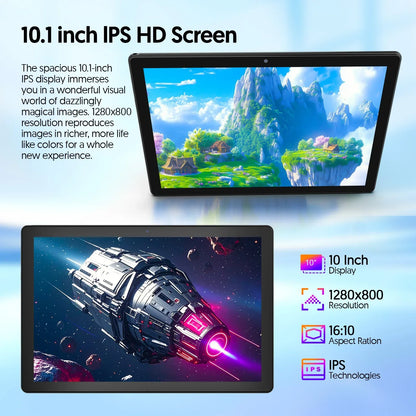 BAKEN 10-Zoll Android 15 Tablet, Quad-Core-Prozessor, 12 GB (3+9 Erweiterung) RAM + 64 GB Speicher, 5G WiFi, 1280*800 Dual-Kameras