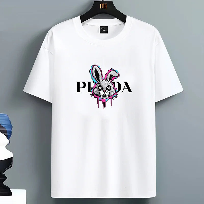 2025 Sommer Herren-T-Shirt Hohe Qualität 100 Baumwolle Hasenmotiv Lockerer Rundhals Herren Kurzarm Freizeit Für Herren T-Shirt Top