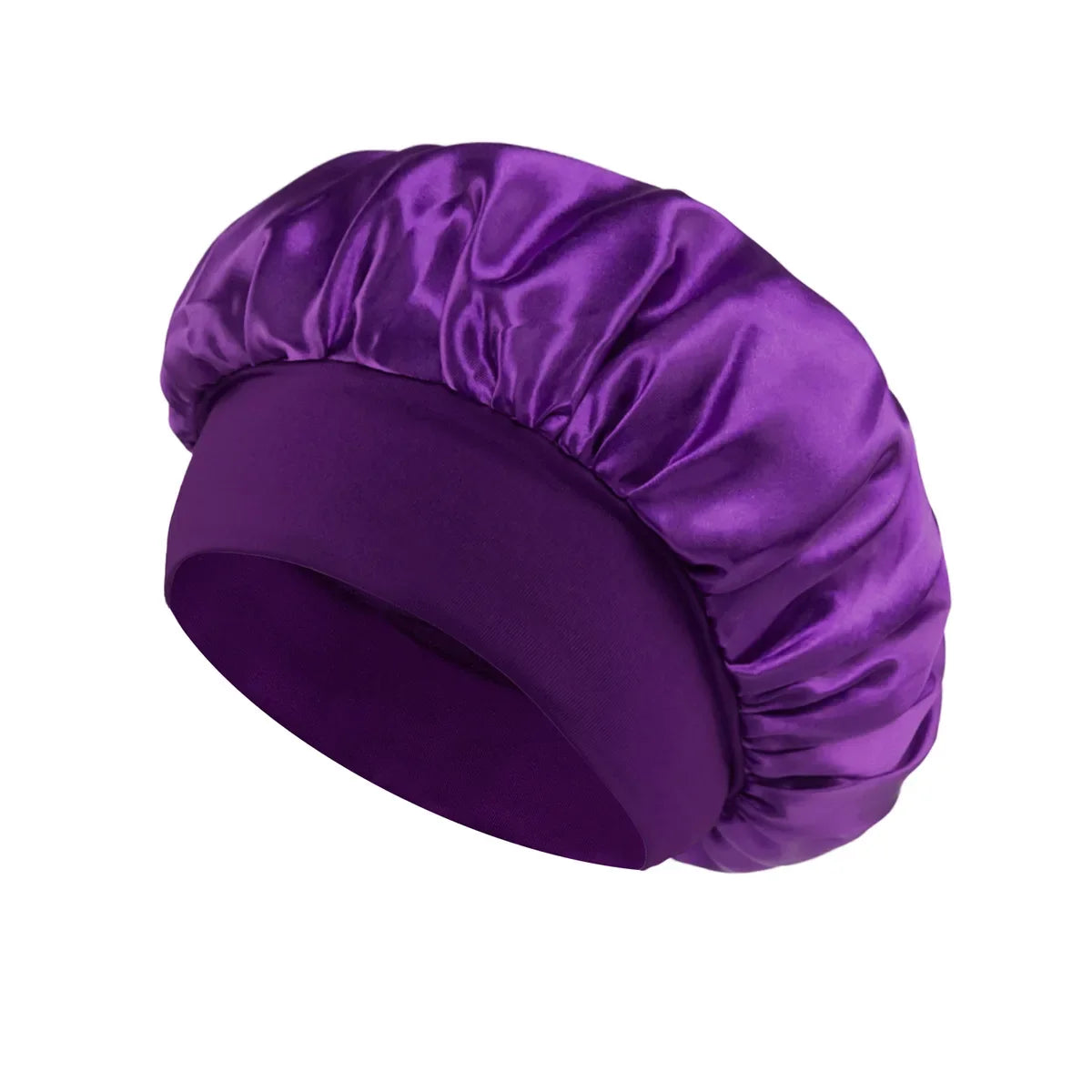 Damen Satin Haube Schlafhaube Haarpflege Seidenhaube Einfarbige breitkrempige Schlafhaube mit elastischem weichen Band
