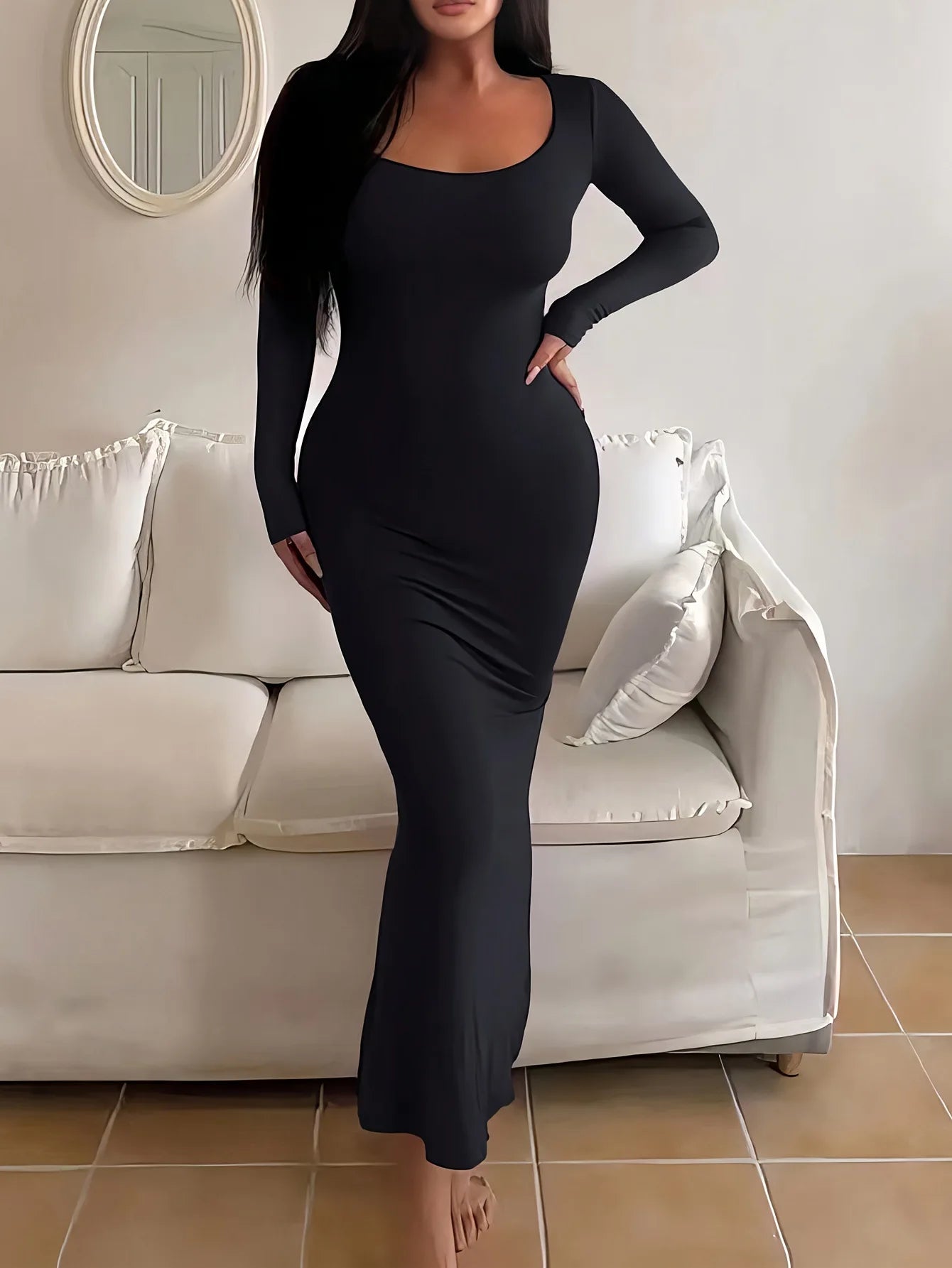 Langarm Sexy Kleid Frühling Damen Enges Fishtail-Rock Elegante Kleider Damenbekleidung