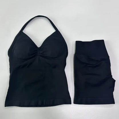 2Pcs Impacts Gym Set Tank Tops High Waist Scrunch Seamless Shorts Gym Suit Fitness Clothes Activewear Workout