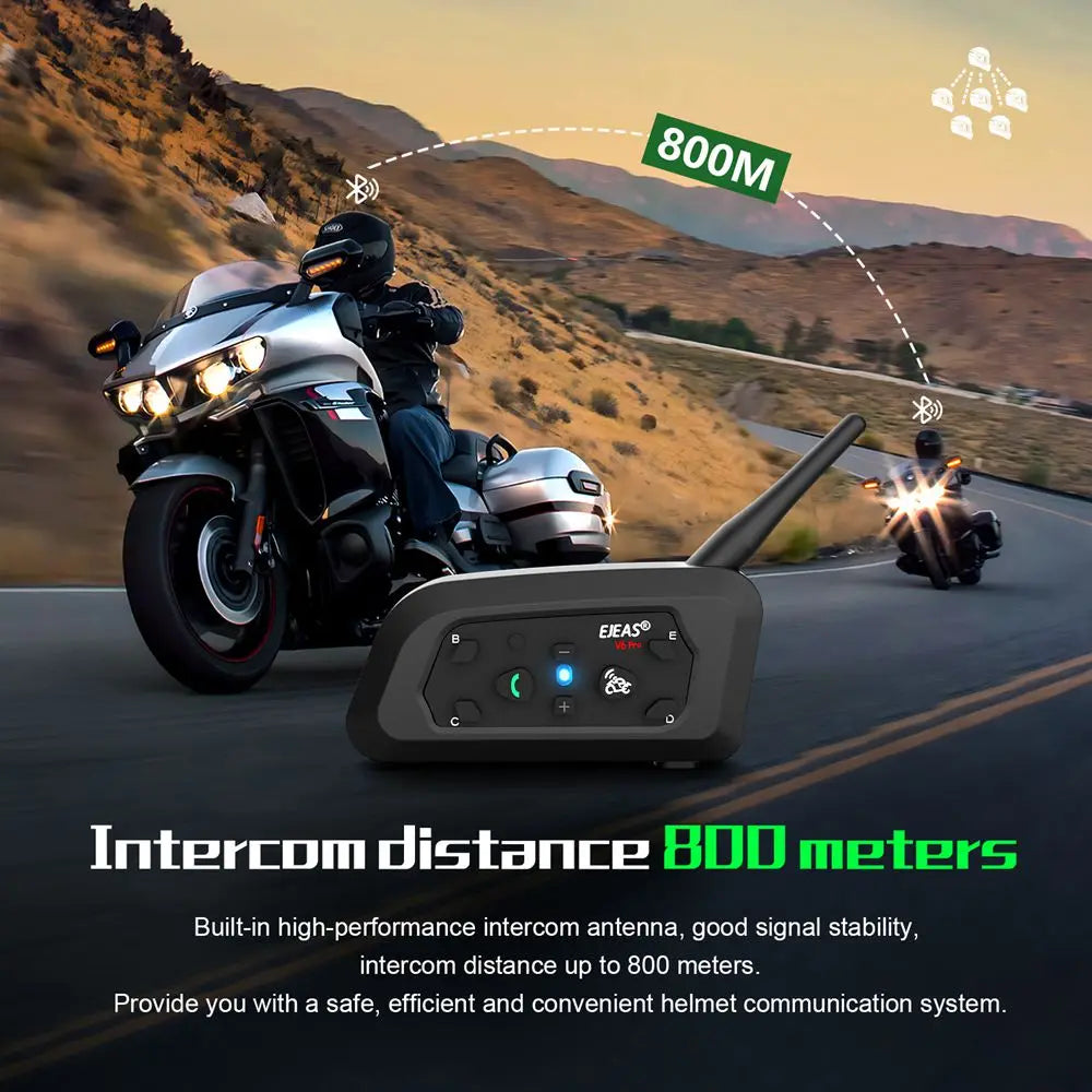 EJEAS V6 PRO+/PLUS Motorradhelm Bluetooth Walkie Talkie für 6 Fahrer, Reichweite 800 Meter, wasserdicht IP67