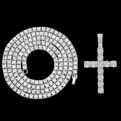 Hip Hop Iced Out Cross Pendant Necklace Strap 4mm Zircon Tennis Chain Men Women Sparkling Necklace Punk Jewelry Fashion Gift