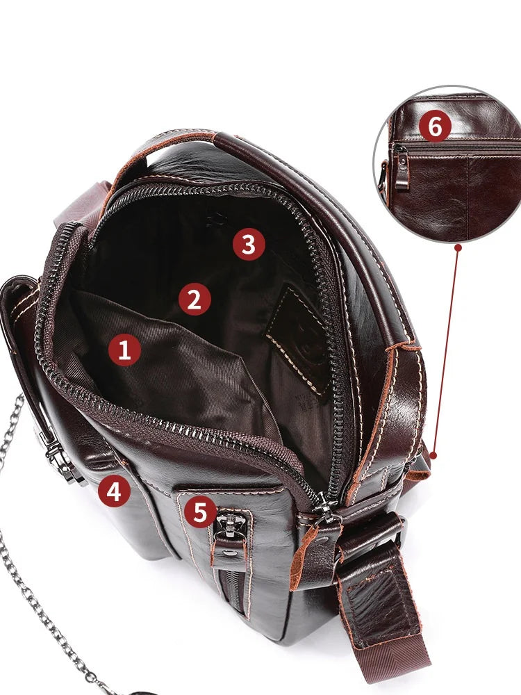 100% genuine leather small crossbody bag for men soft cowhide men's single-shoulder bag retro mobile phone iPad bag men handbag